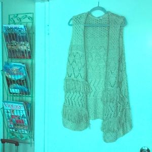 Cream fringe front crocheted vest